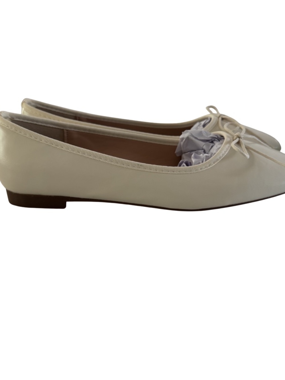 C.Paravano Ivory Leather Ballet Flats Bow Square Toe NIB EU 37.5 UK 4.5 US 7 - Picture 3 of 9